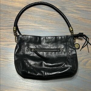 The Sak Indio Soft Black Leather Shoulder Bag w/ Braided Handle & logo keychain